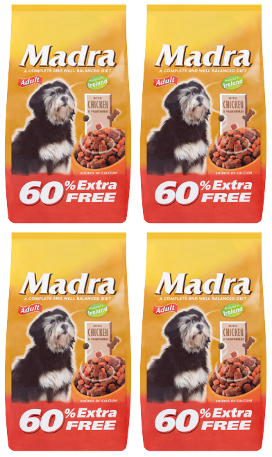 4 x Madra Adult Roast Chicken & Vegetables 2.5Kg Plus 60% Extra Free