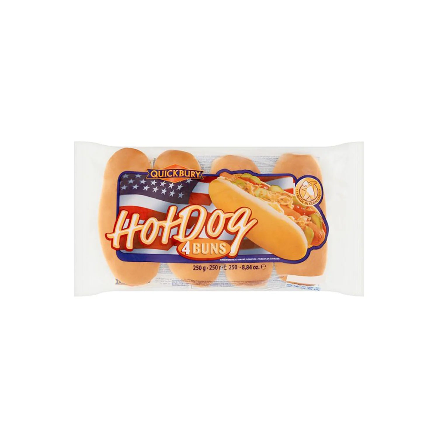 8 x Quickbury 4 Hot Dog Buns 250G