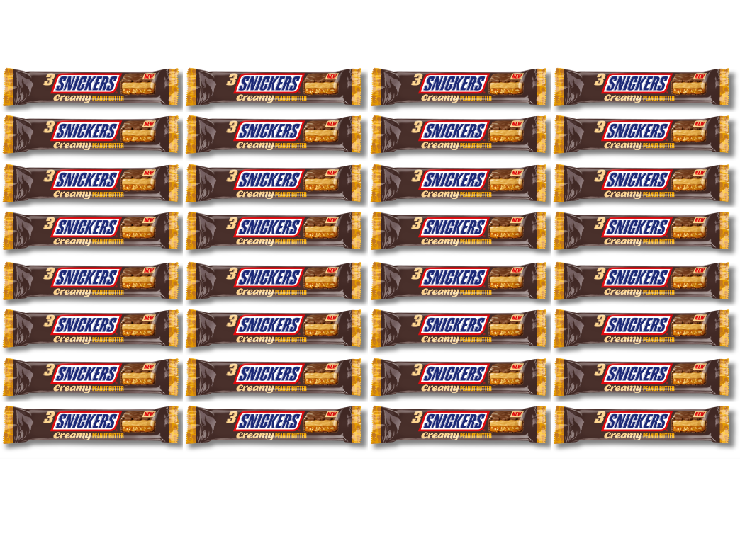 32 X Snickers Creamy Peanut Nut Butter Choc Trio Bar 54.75Gm