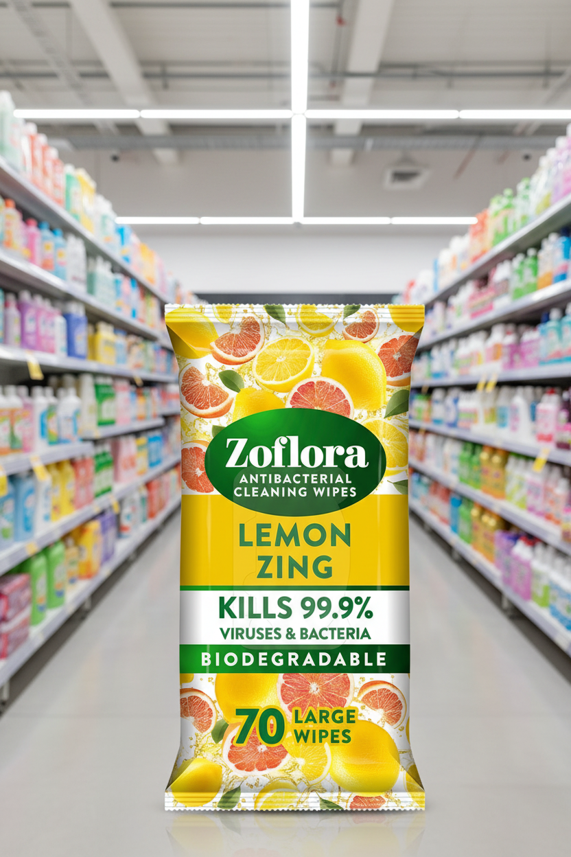 6 x Zoflora Antibacterial Wipes Lemon Zing - 70 PACK