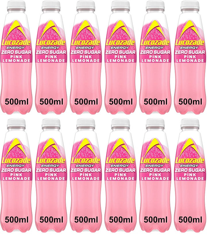 12 x Lucozade Zero Pink Lemonade - 500ML