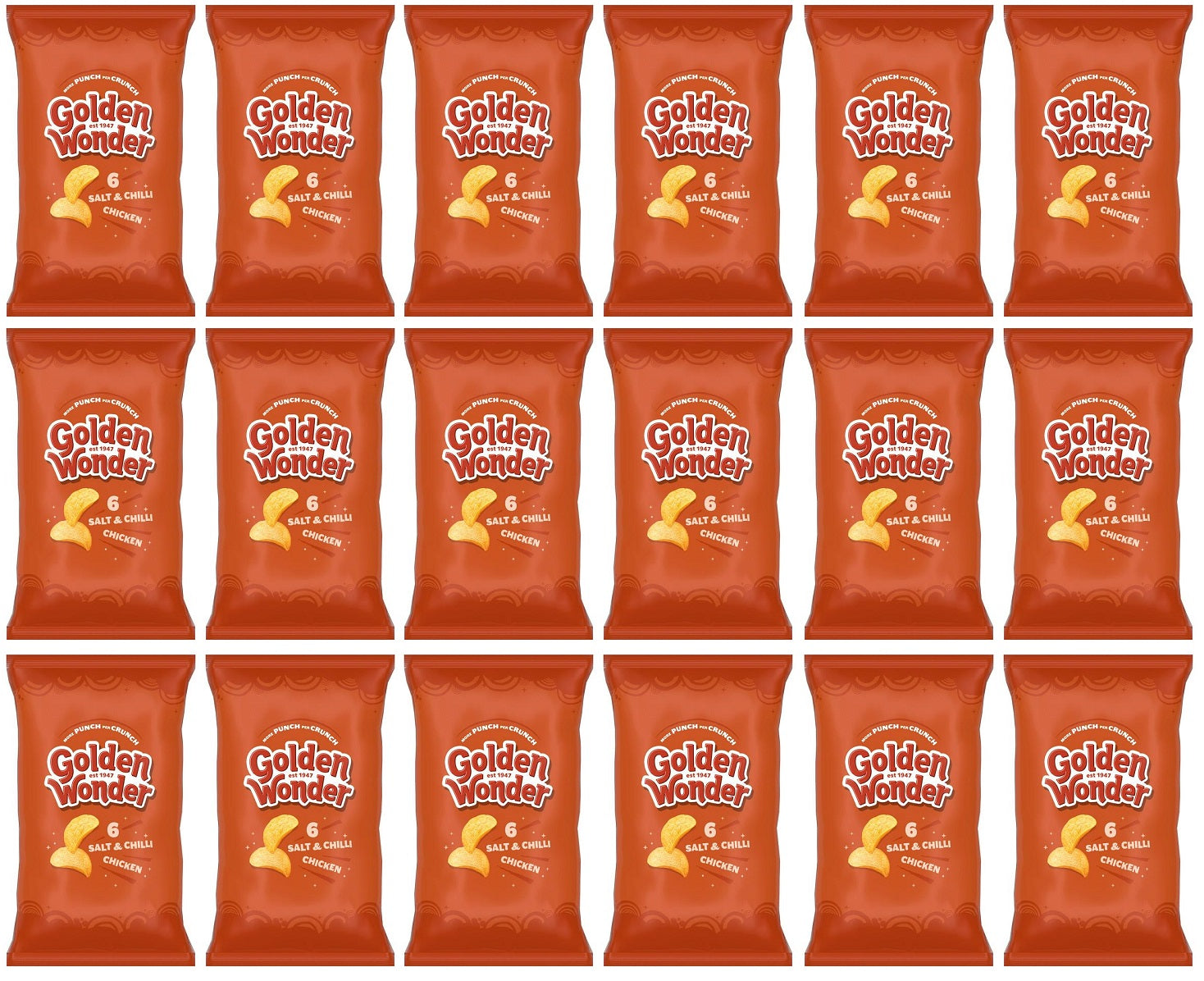 18 x Golden Wonder Salt & Chilli Chicken 6pk - 6X25GM