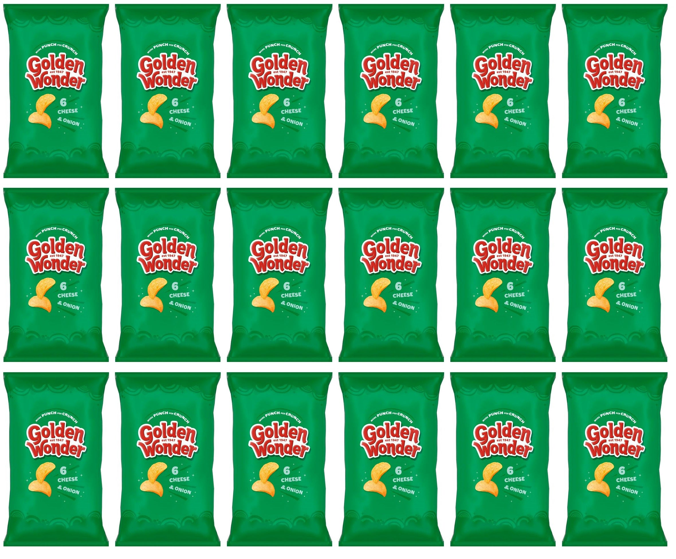 18 x Golden Wonder Cheese & Onion 6pk - 6X25GM