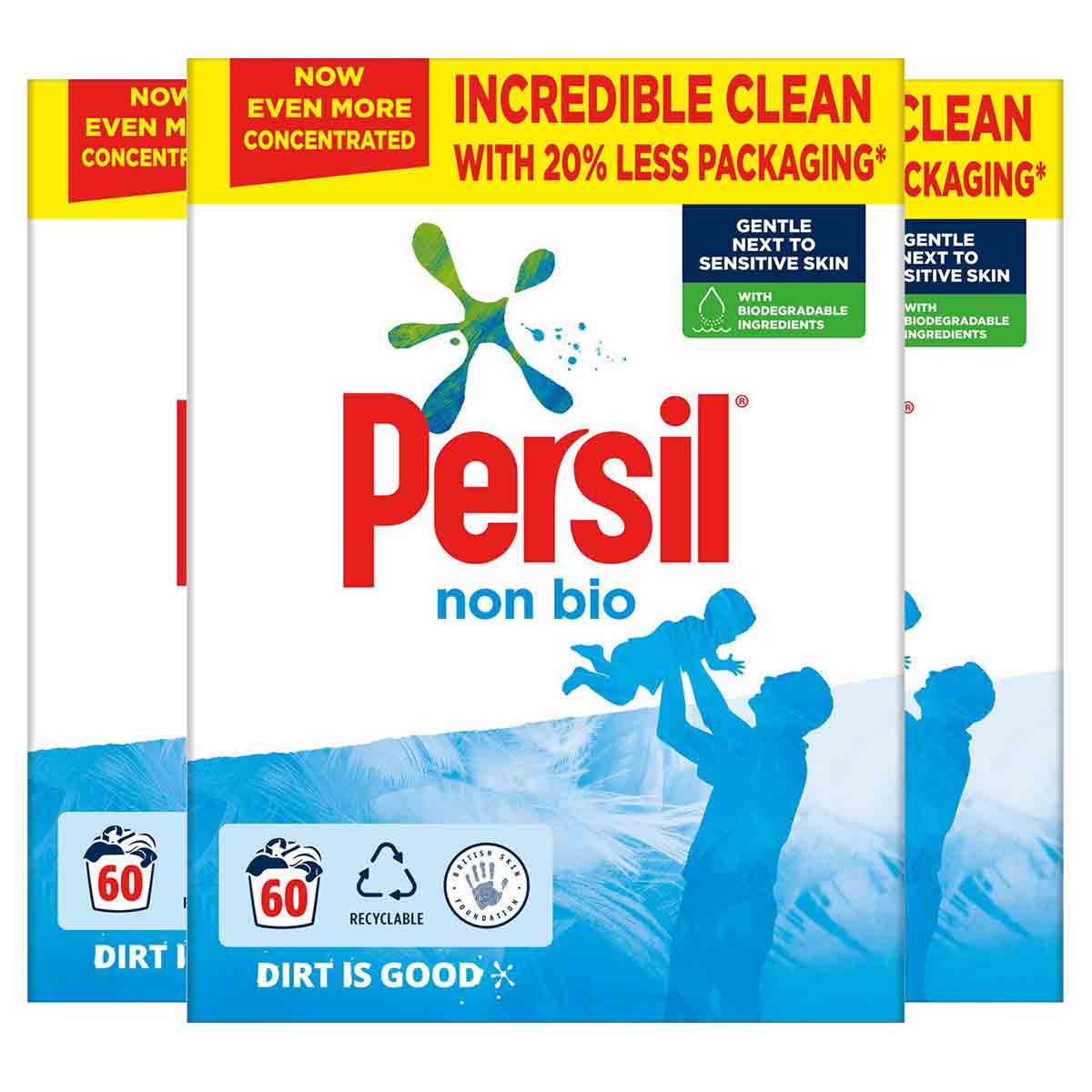 4 x Persil Washing Powder Xl Family Pack Non Bio 3 Kg (60 Washes)