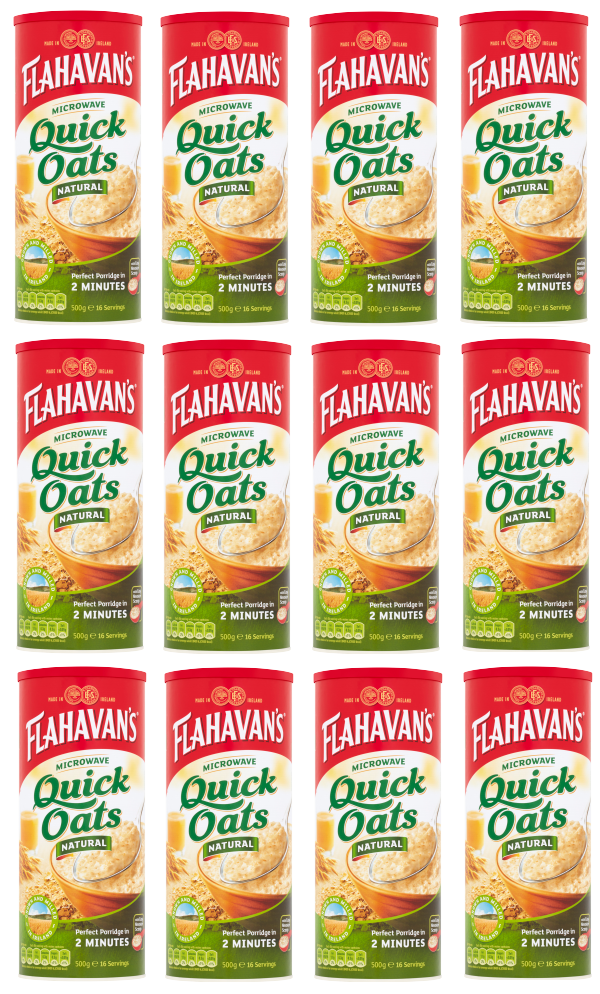 12 x Flahavans Microwavable Quick Oats Drum 500Gm