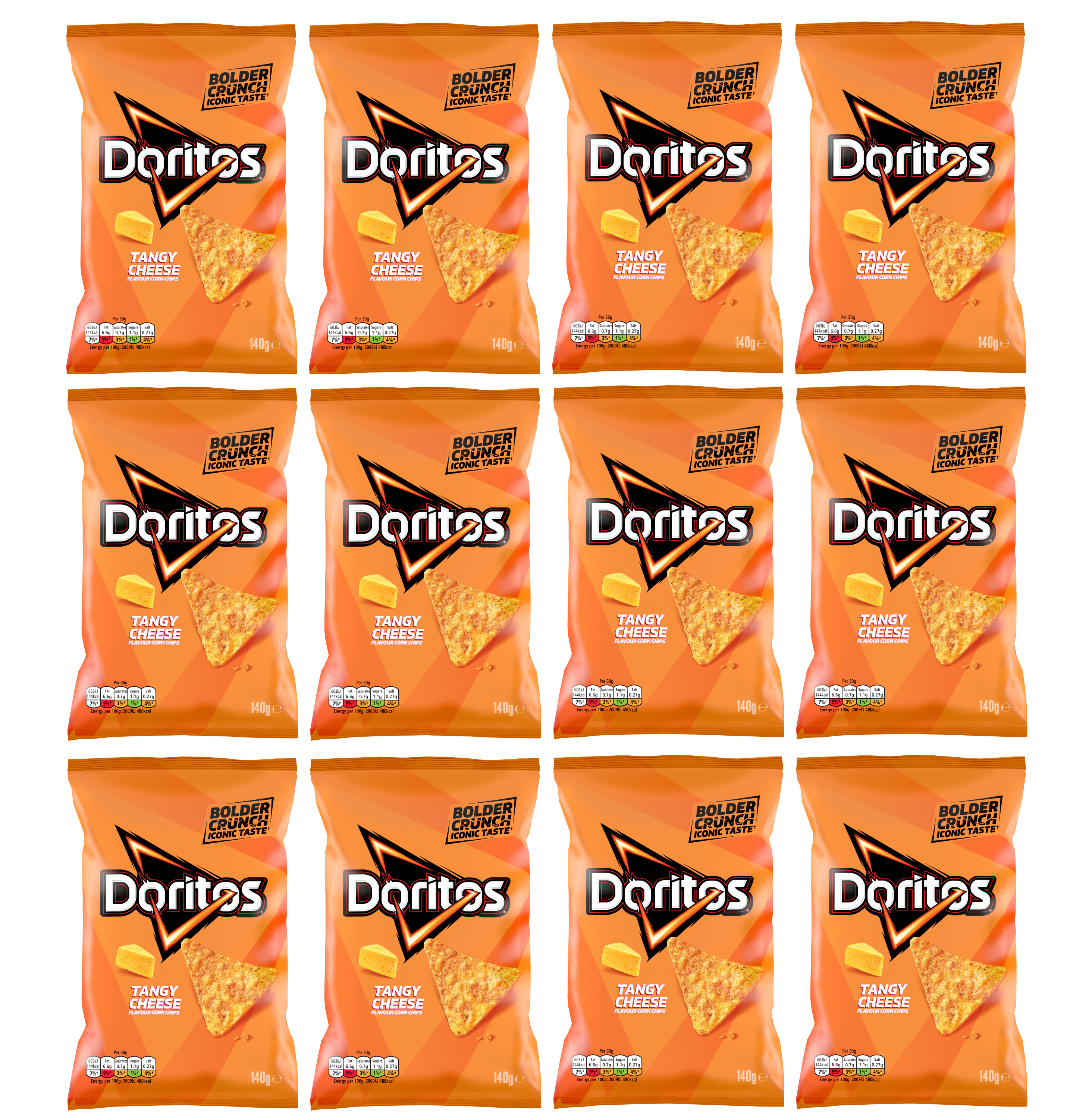 12 x Doritos Tangy Cheese Large Bag 140Gm
