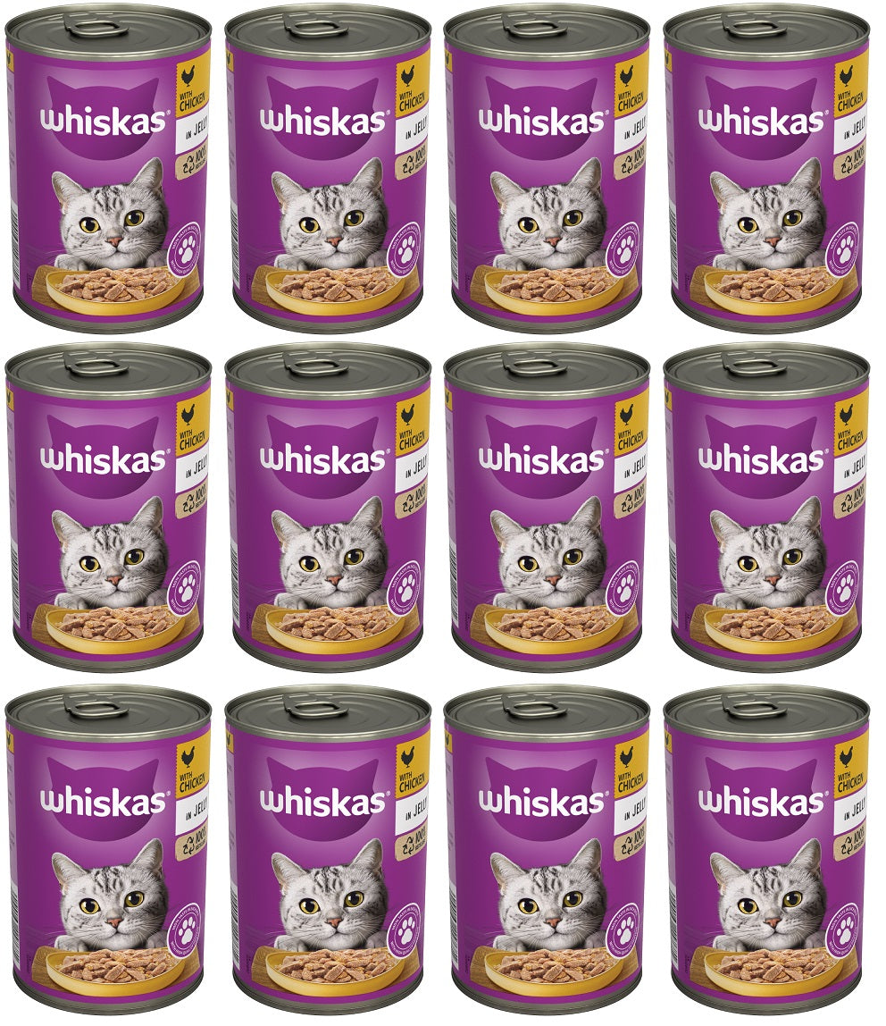 12 x Whiskas Adult Wet Cat Food Chicken In Jelly Tin 400G