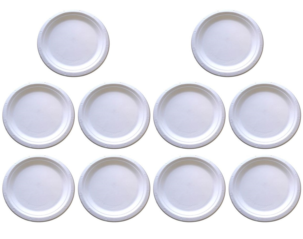 10 x Bagasse Plate Round 8.75Inch