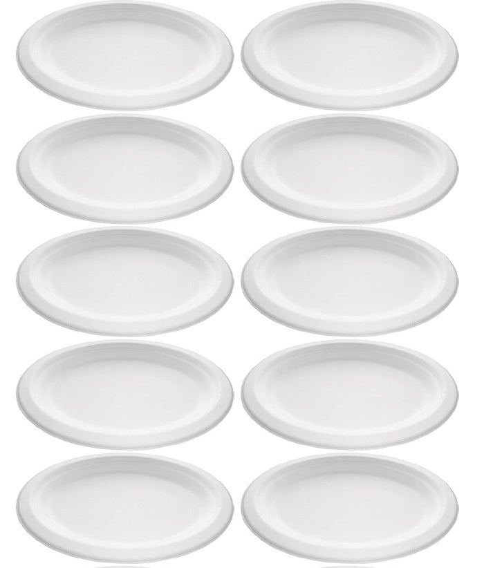 10 x Bagasse Plate Oval Rigid 10.5 X 8