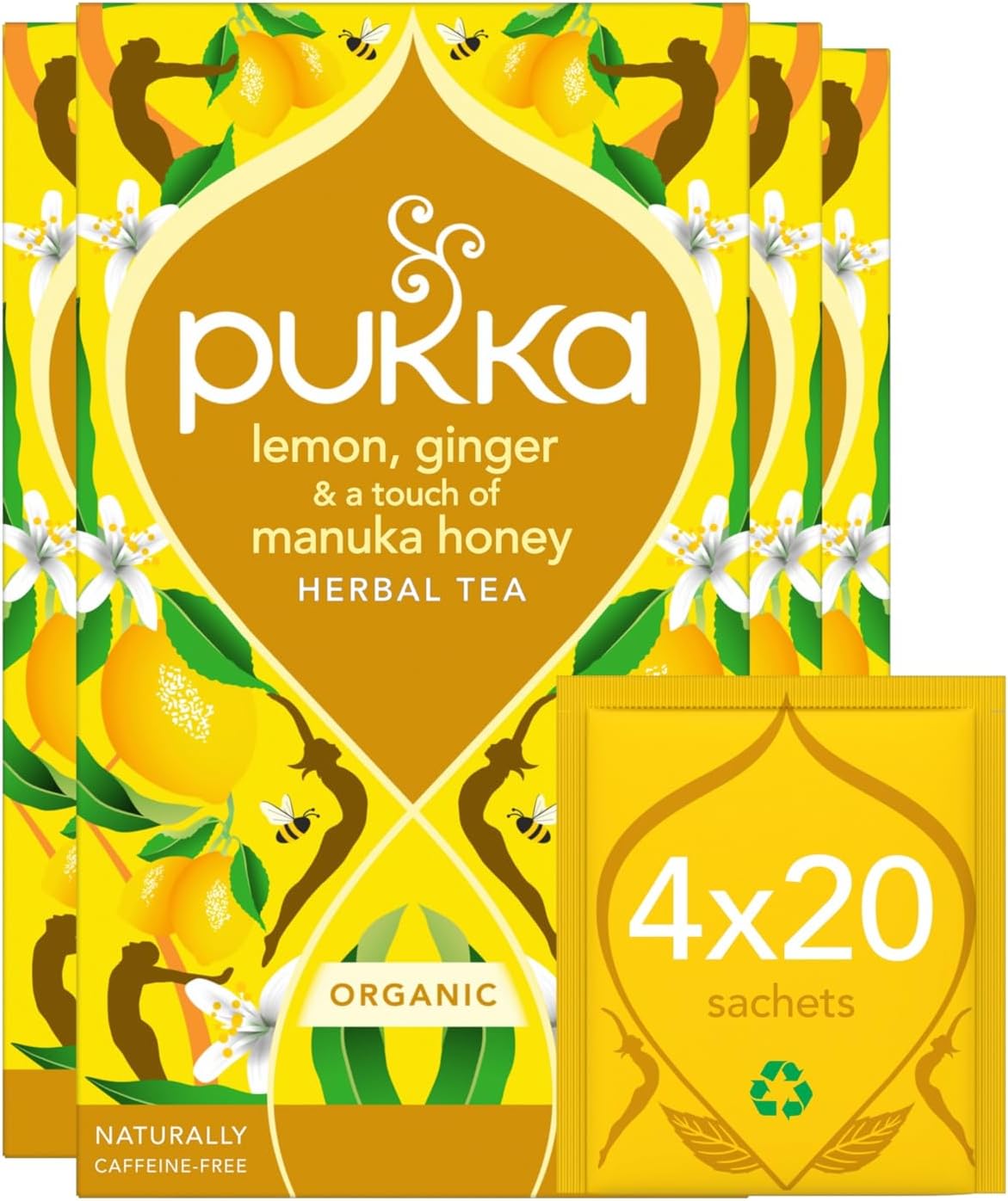 4 x Pukka Organic Lemon Ginger Manuka Honey Tea 20 S