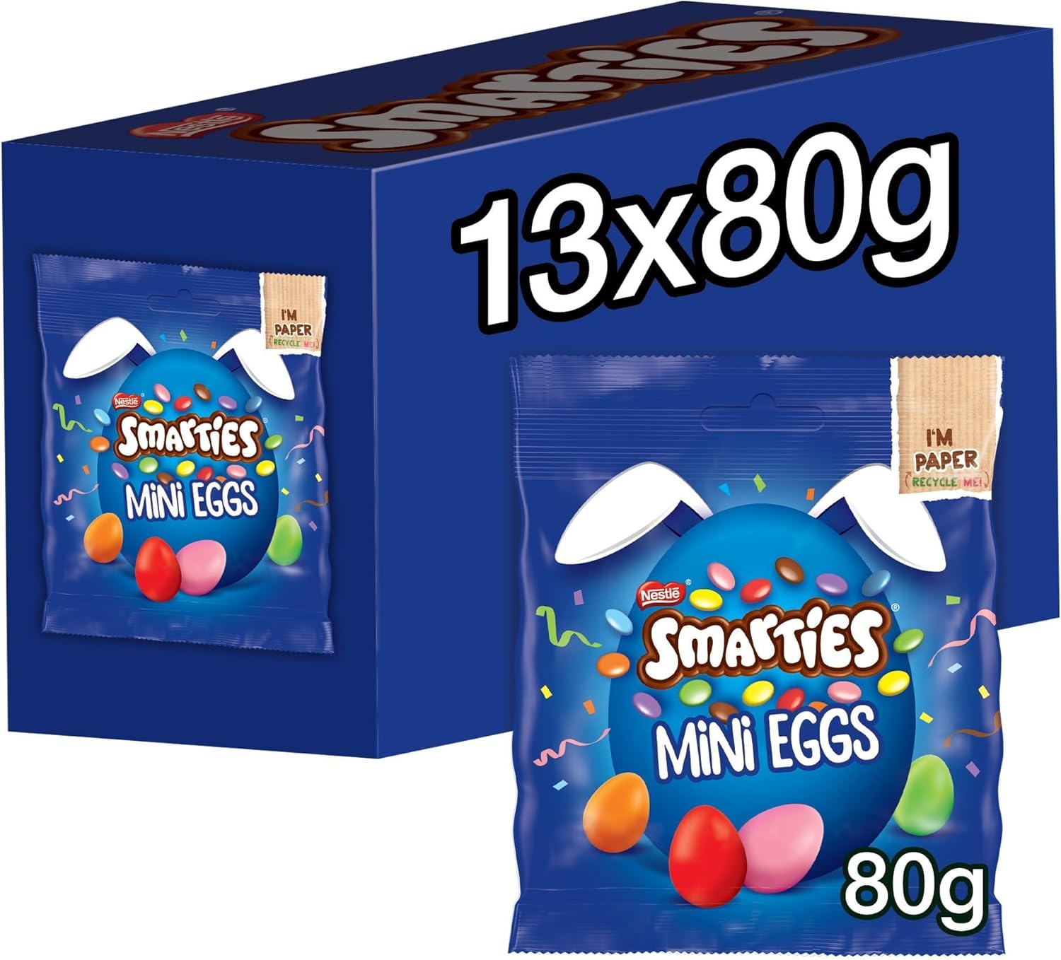 13 x Smarties Milk Chocolate Mini Eggs Sharing Bag - 80GM