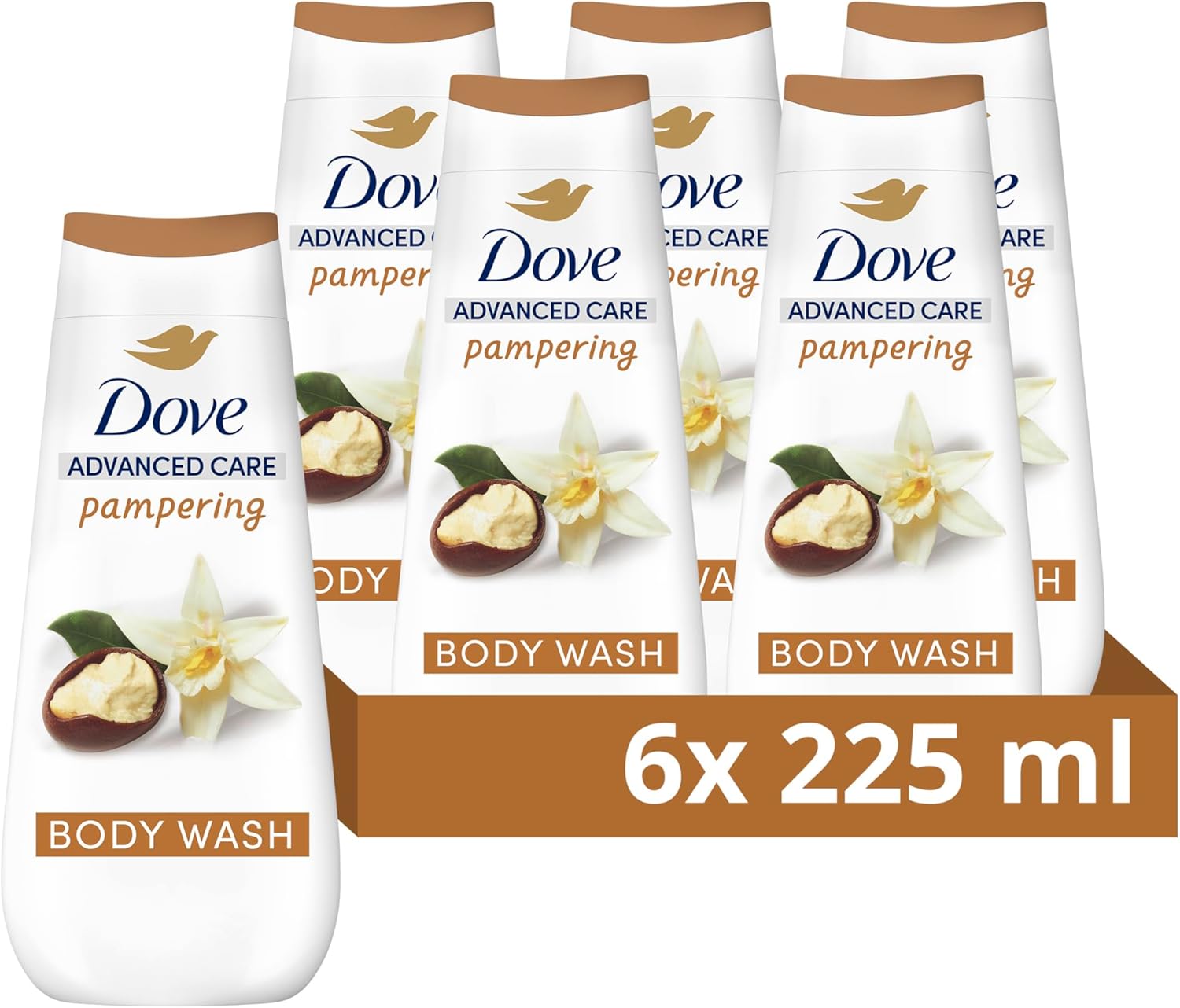 6 x Dove Advanced Care Body Wash Pampering 225 Ml