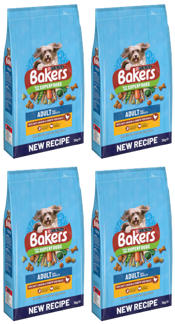 4 x Purina Bakers Adult Chicken & Vegetable 3Kg