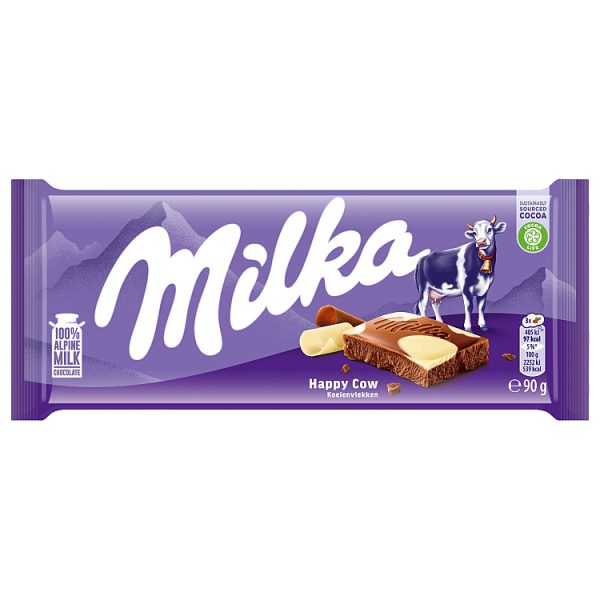 24 X Milka Happy Cows Milk And White Choc Bar - 90Gm
