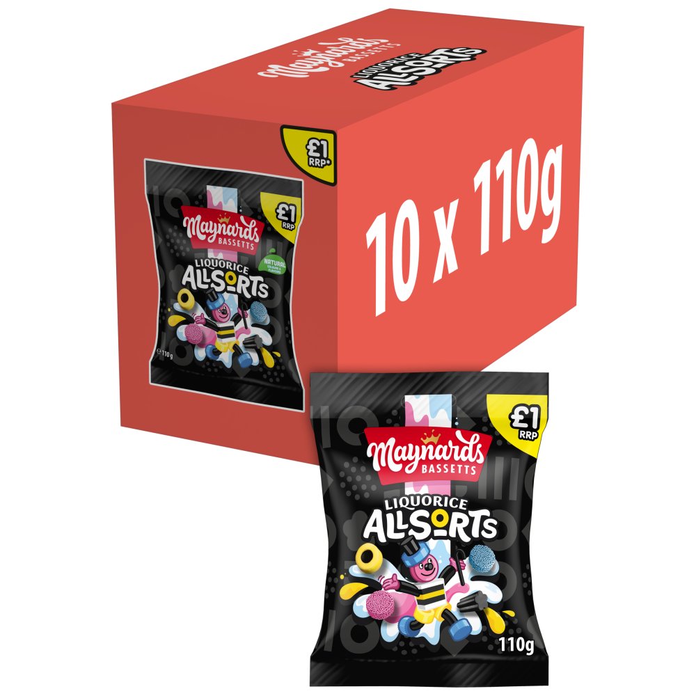 10 X Maynard Bassetts Liquorice Allsorts Sharing Bag - 110Gm