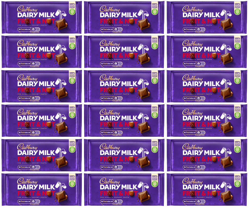 18 x Cadbury Fruit & Nut Large Bar 95Gm