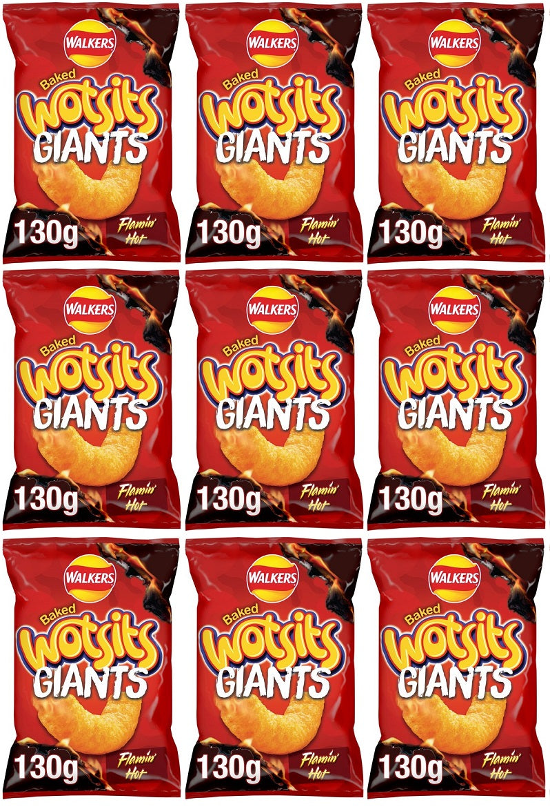 9 x Walkers Wotsits Giants Sweet & Spicy Snacks Crisps 130G