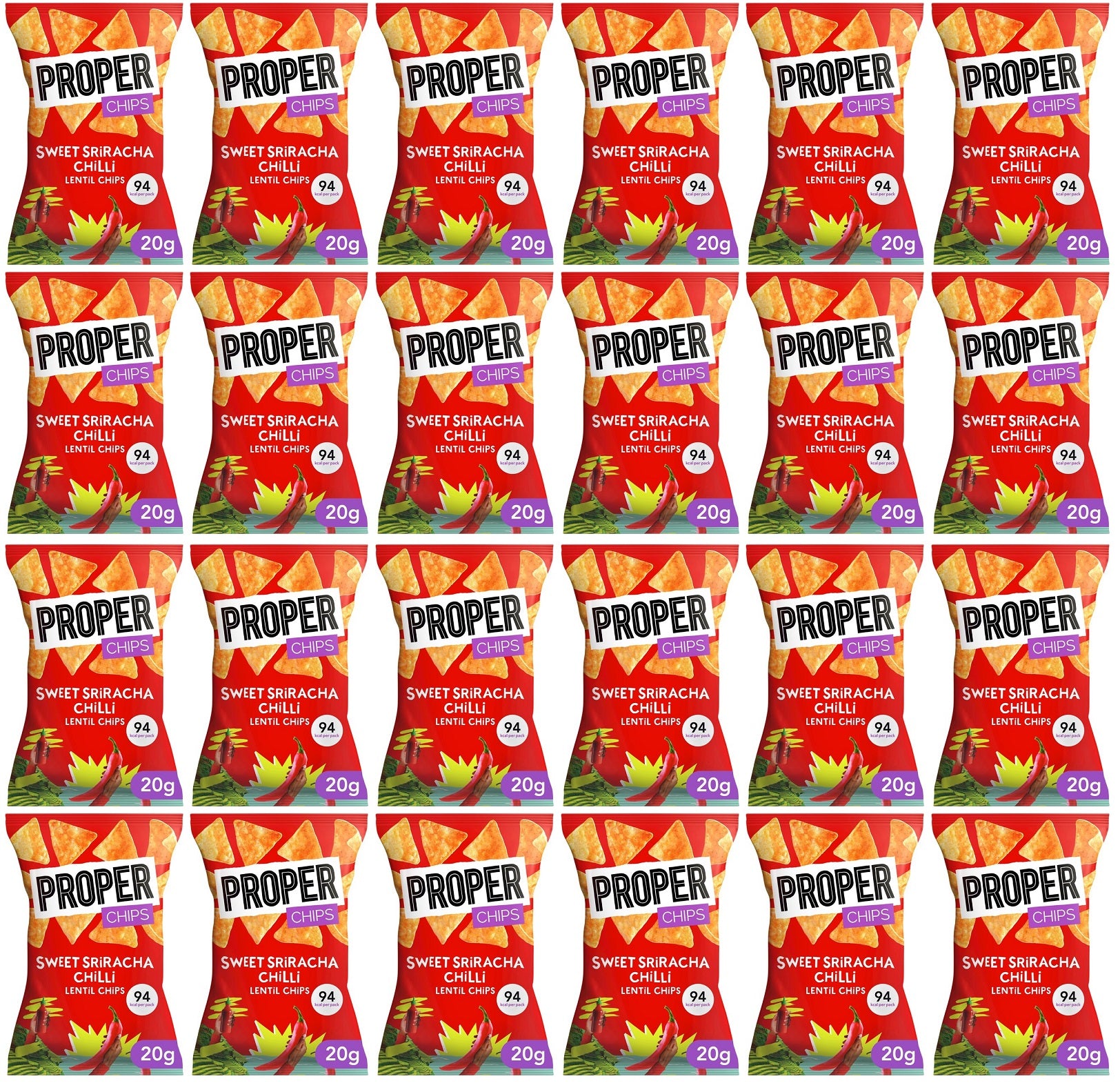 24 x Properchips Sweet Sriracha Chilli Lentil Chips 20G
