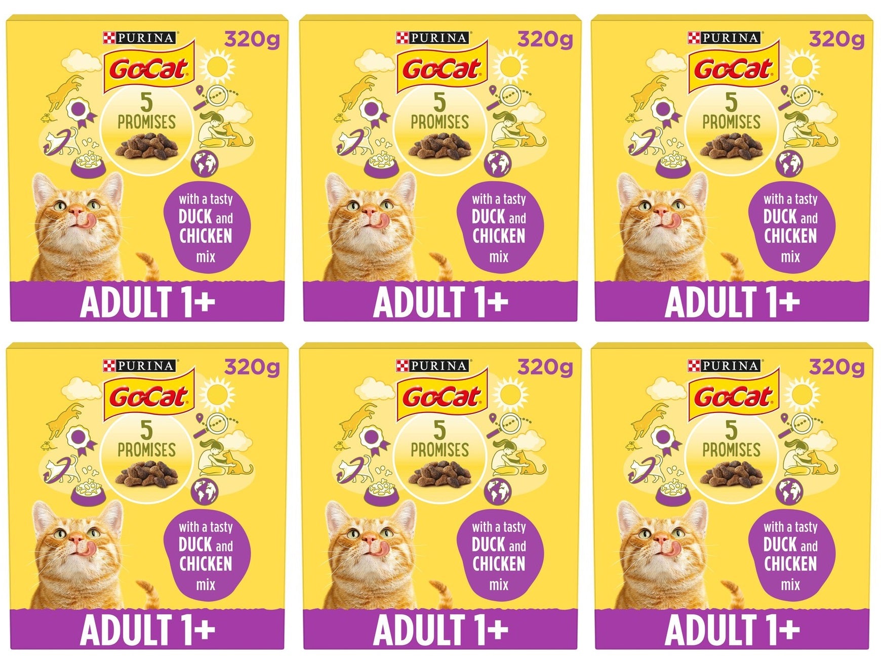 6 x Go-Cat® With Duck And Chicken Mix Dry Cat Food 320G