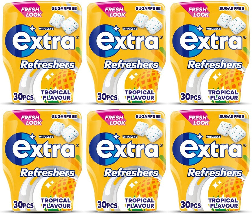 6 x Wrigley's Extra Bottle Refreshers Tropical 30Pc