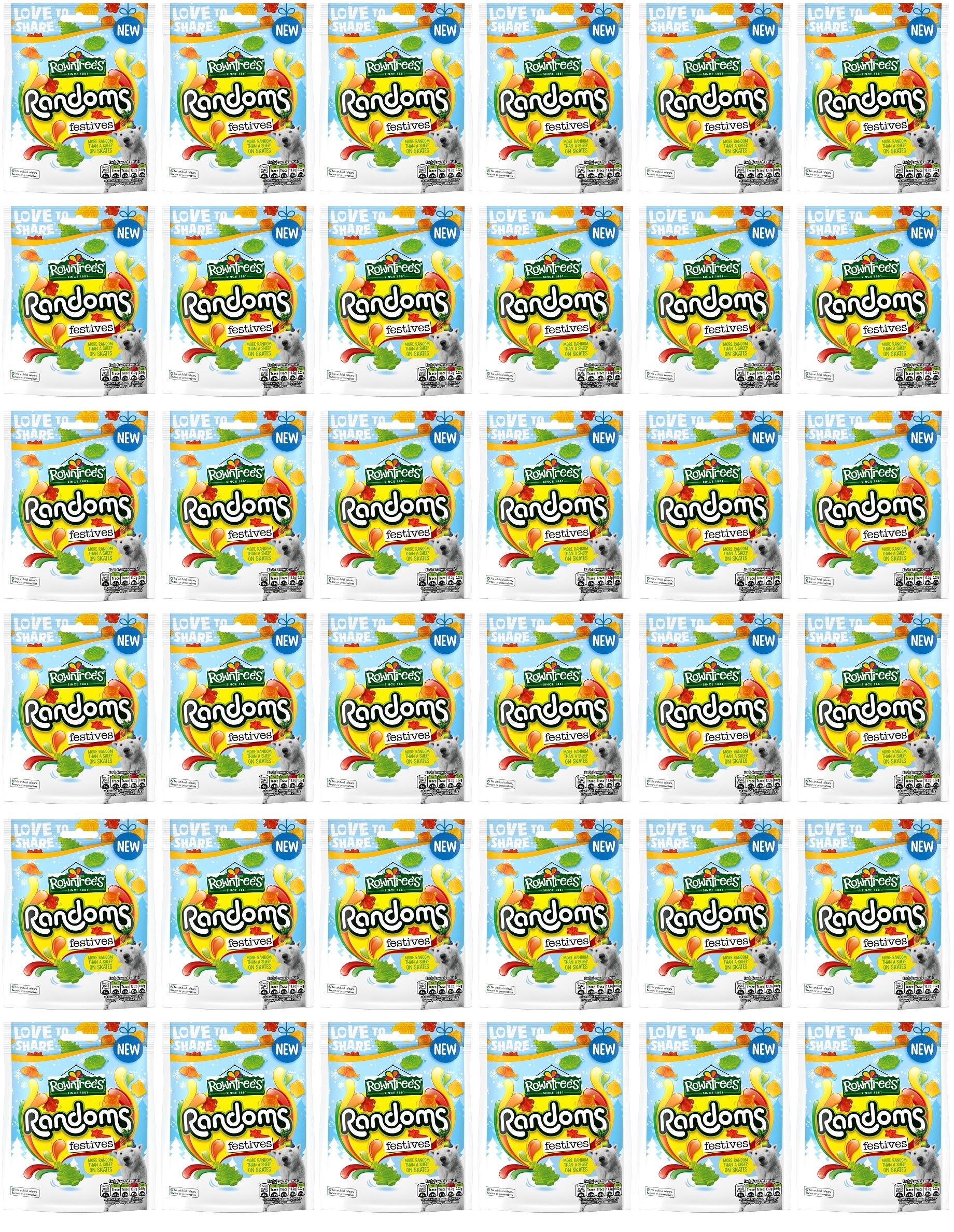 36 X Rowntrees Randoms Festive Pouch Clip Strip - 130Gm