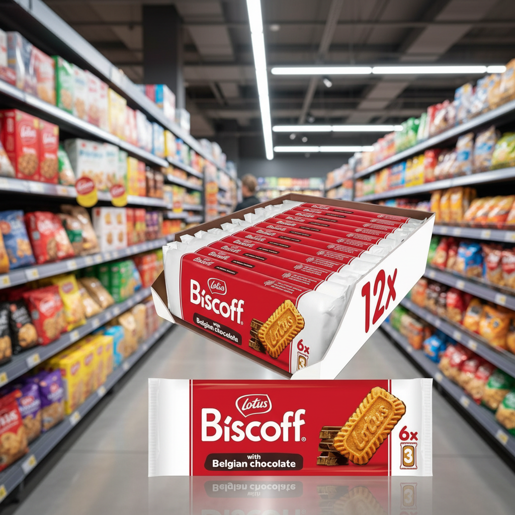 12 x Lotus Biscoff Snack Pack Chocolate Covered Biscuits - 6X3PK
