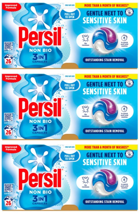 3 x Persil 3 In 1 Washing Capsules Non Bio 26 Washes