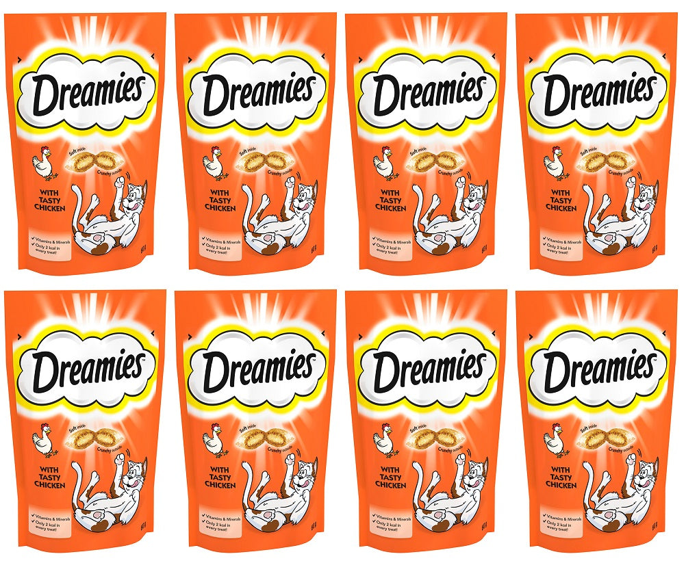 8 x Dreamies Cat Treat Biscuits With Chicken 60G