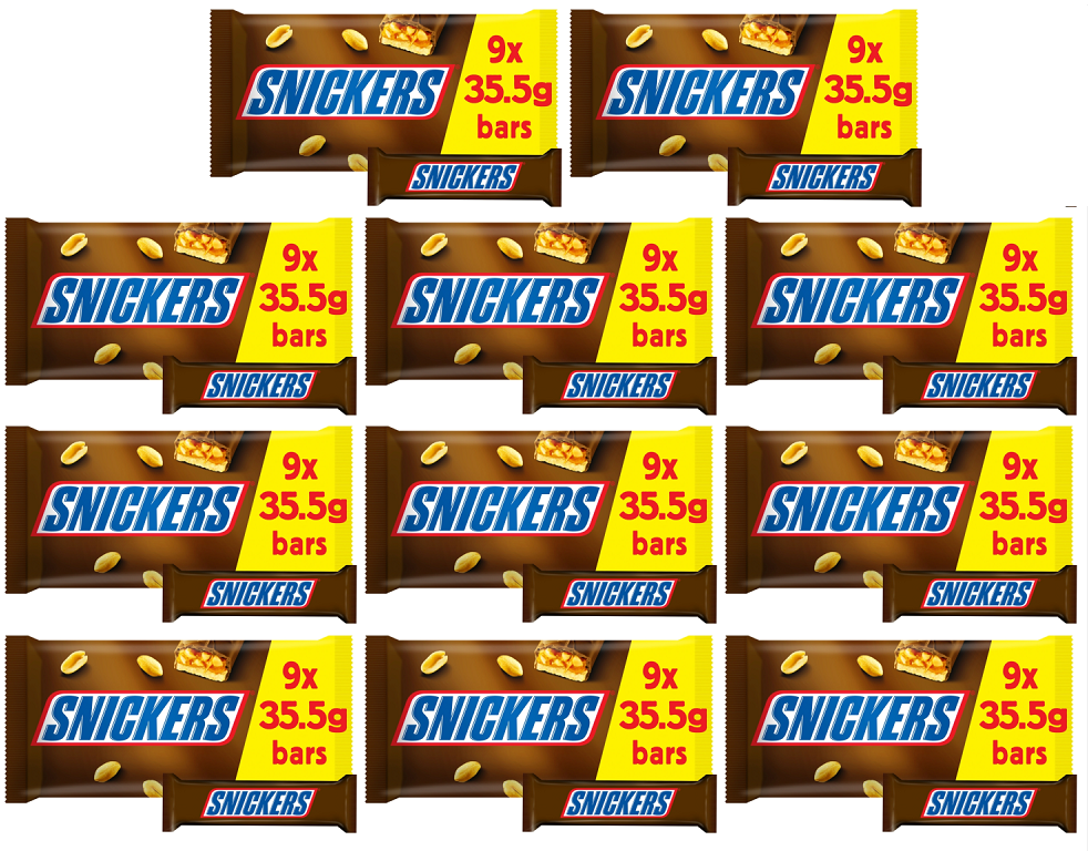 11 x Snickers Chocolate Snack Size Bars Multipack 9 X 35.5G