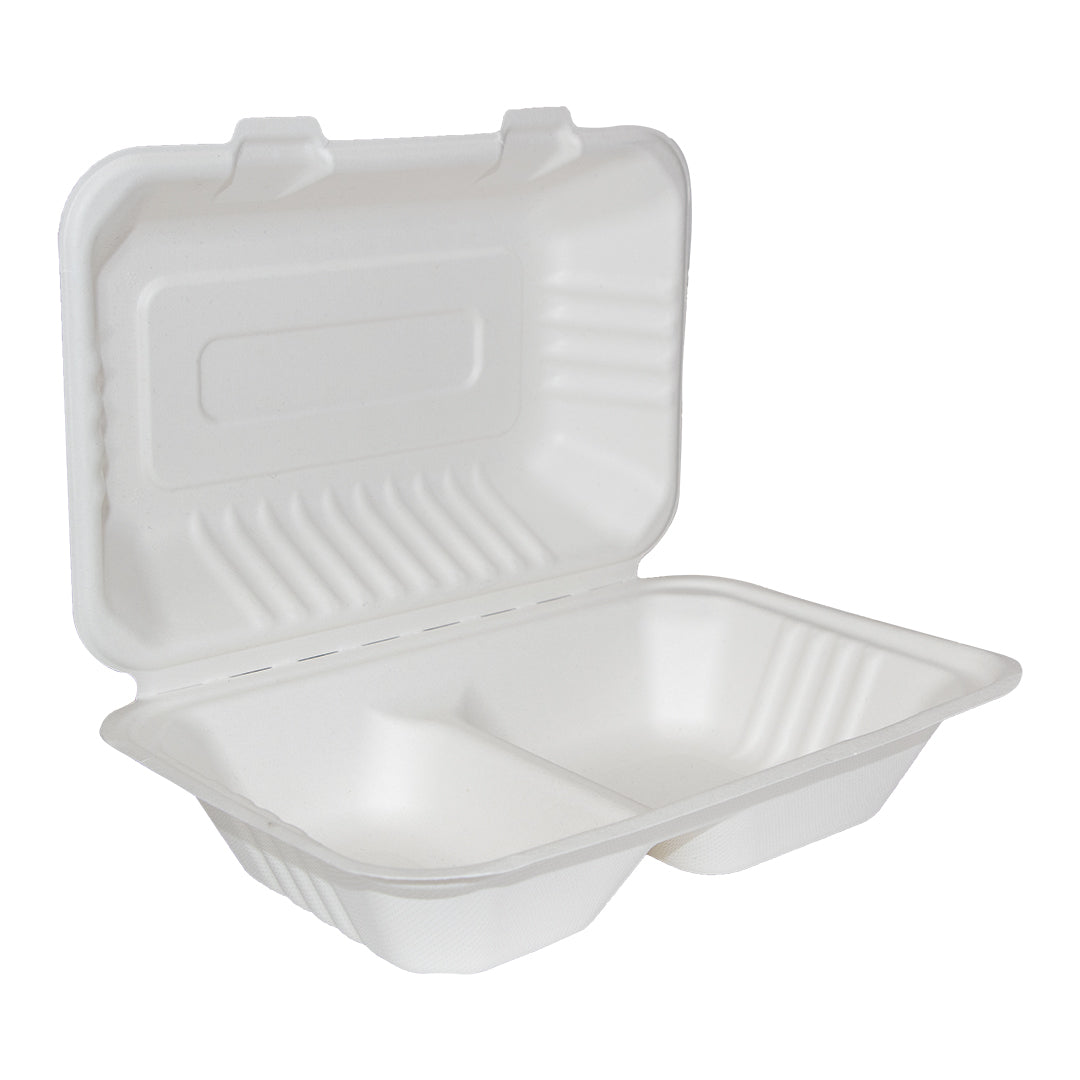 5 x Bagasse Meal Box 2 Compartment 9 X 6
