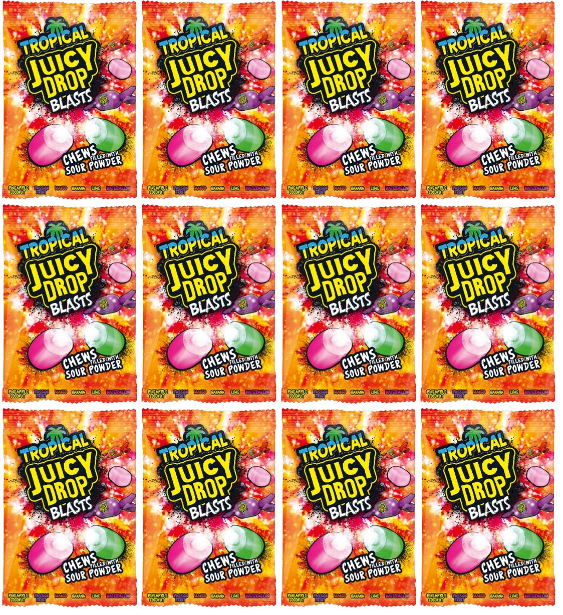12 x Bazooka Tropical Juicy Drop Blasts 120G