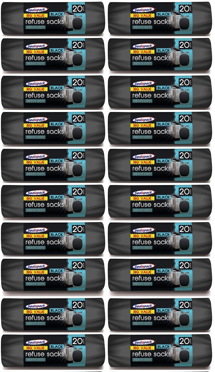 20 X Seal A Pack Black Refuse Sacks 20 PACK