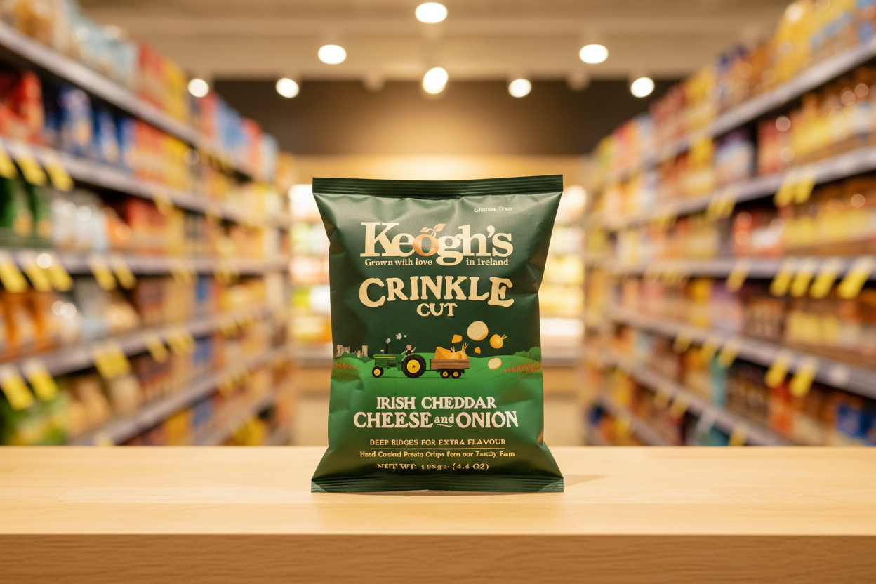 12 x Keogh's Crinkle Cut Cheddar Cheese And Red Onion 125G