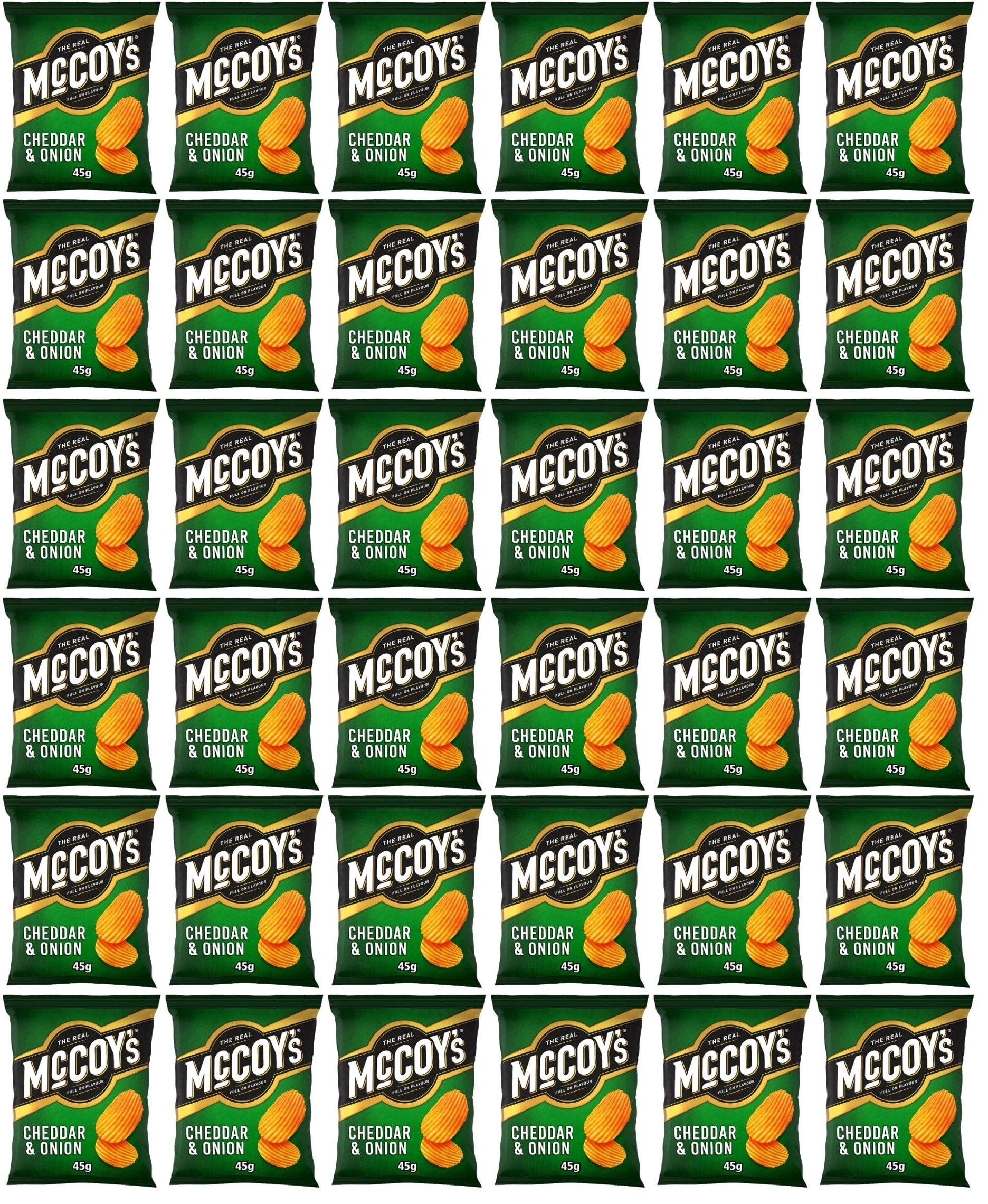 36 x Mccoy S Ridge Cut Cheddar & Onion Flavour Potato Crisps 45G