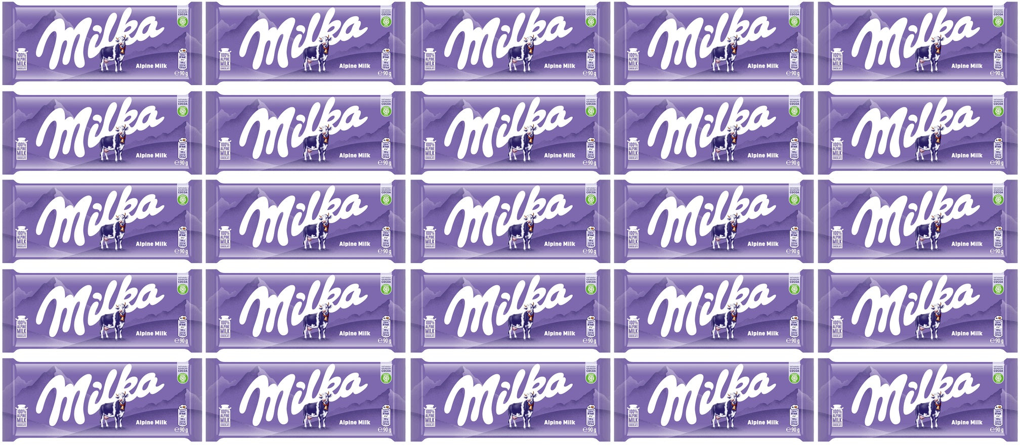 25 x Milka Alpine Milk Large Bar - 90GM