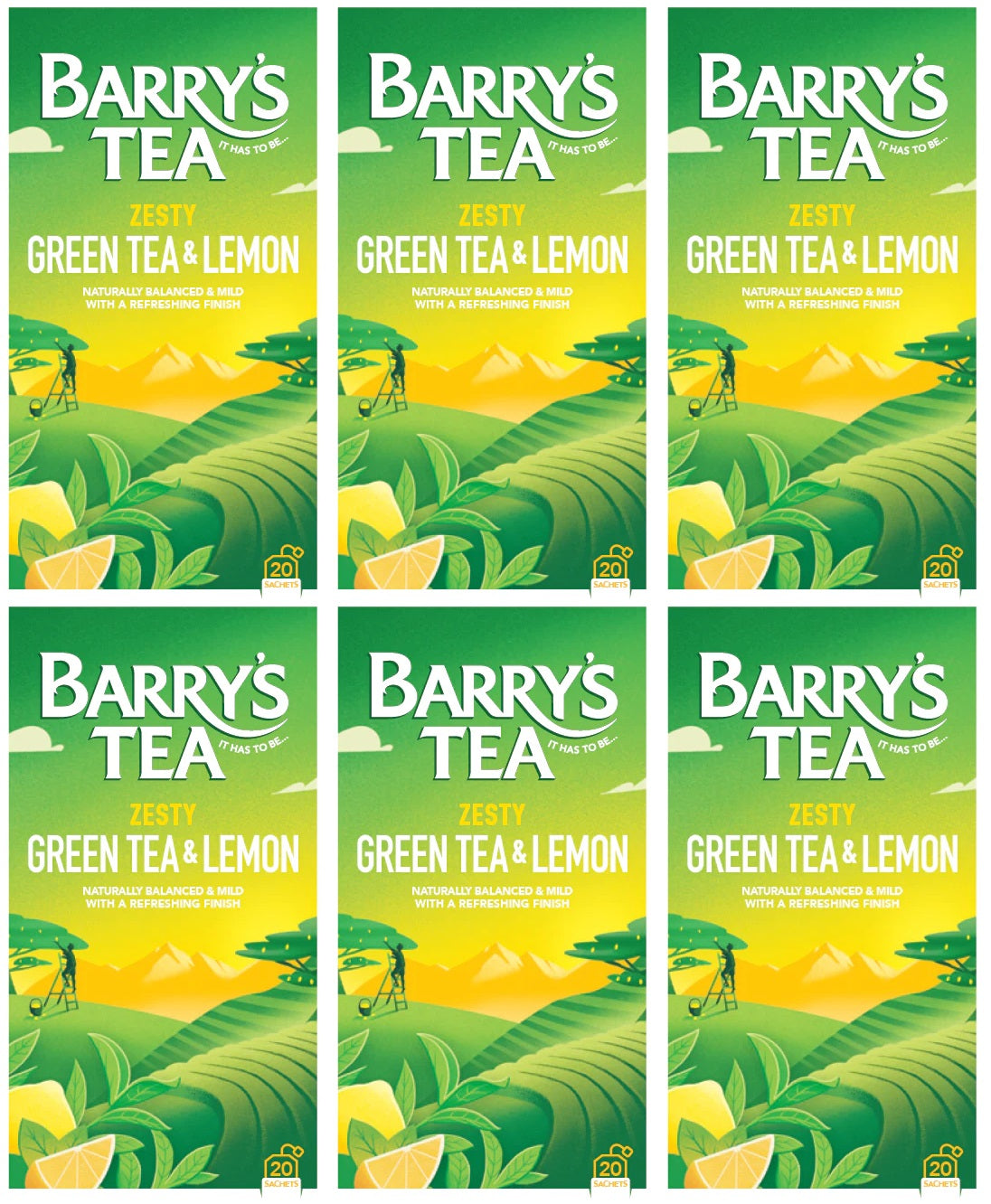 6 x Barrys Tea 20 Green Tea & Lemon String 30G