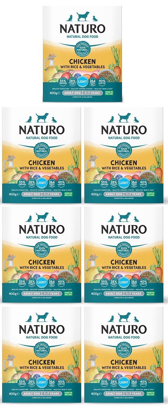7 x Naturo Adult Dog Tray Chicken & Rice Light - 400GM