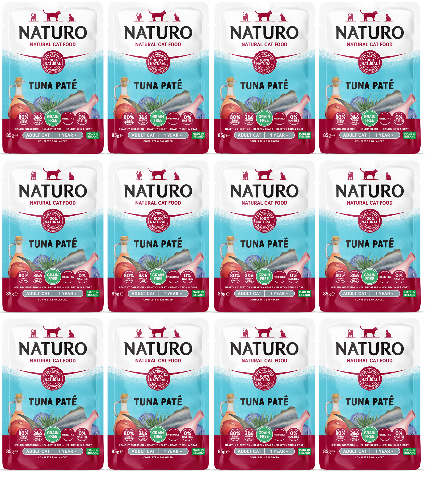 12 x Naturo Cat Pouch Tuna Pate - 85GM