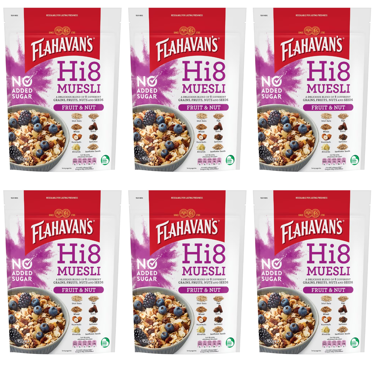 6 x Flahavan's Hi8 Muesli Fruit & Nut 450G