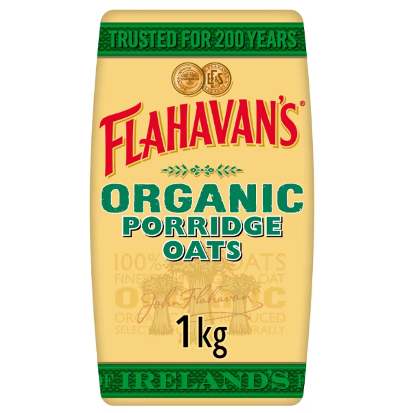 10 x Flahavans Organic Porridge Oats Ni - 1KG