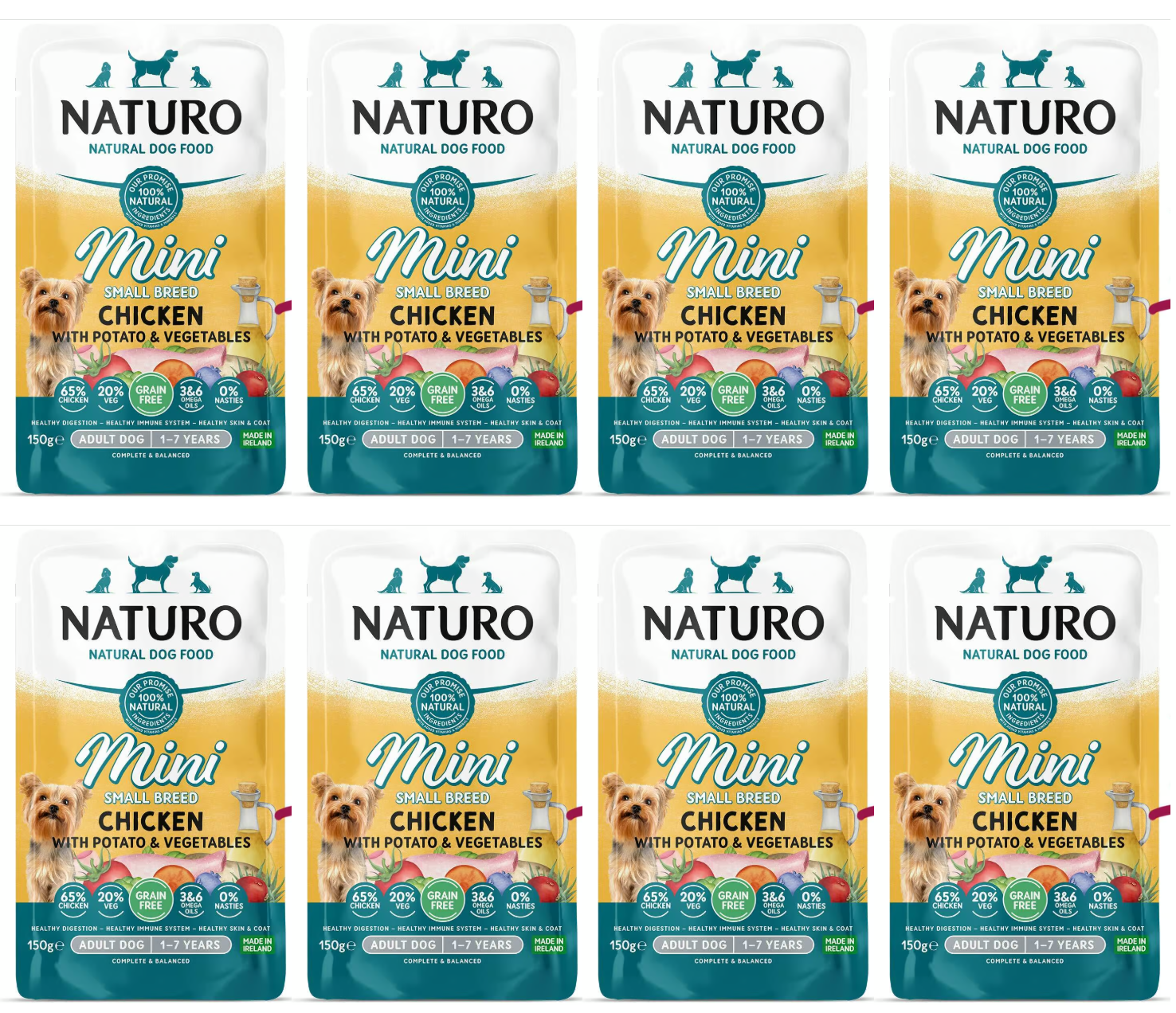 8 X Naturo Adult Mini Chicken & Potato Pouch 150GM