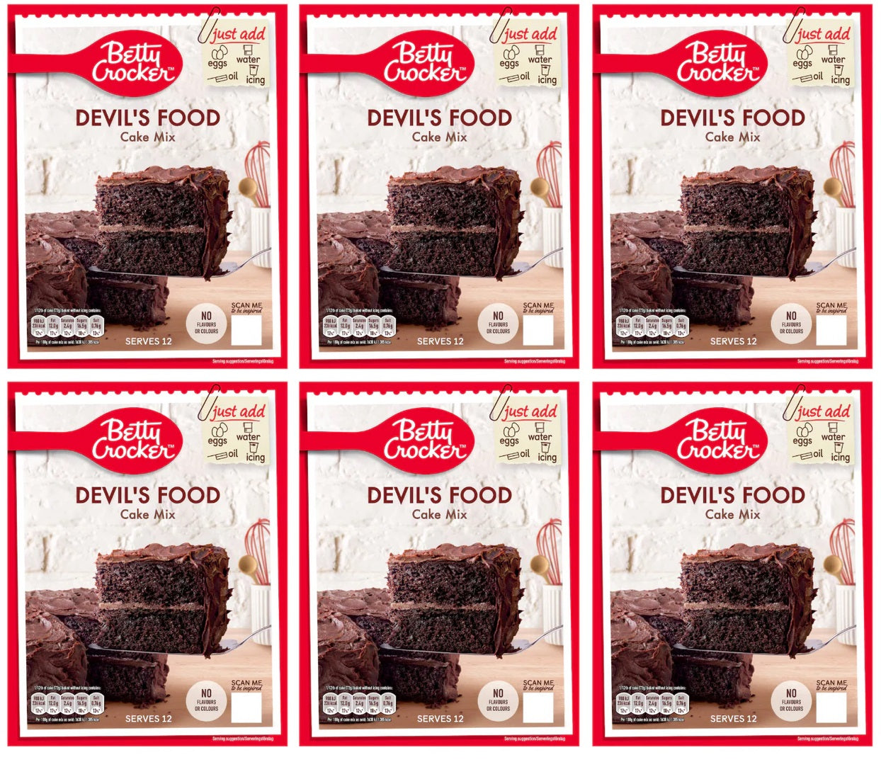 6 x Betty Crocker Devil S Food Cake Mix 425G