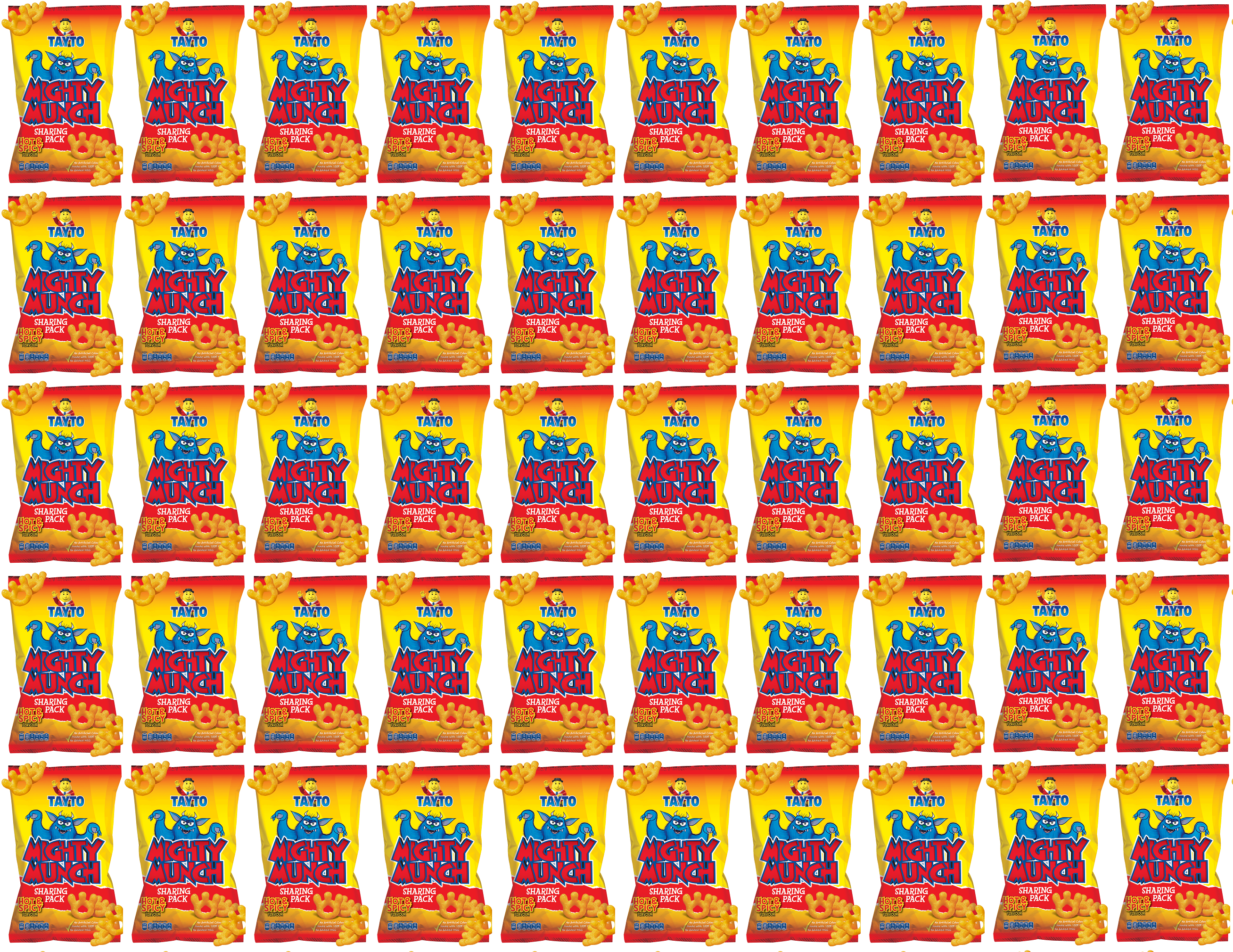50 x Tayto Mighty Munch Hot & Spicy Flavour Potato Snacks 31G