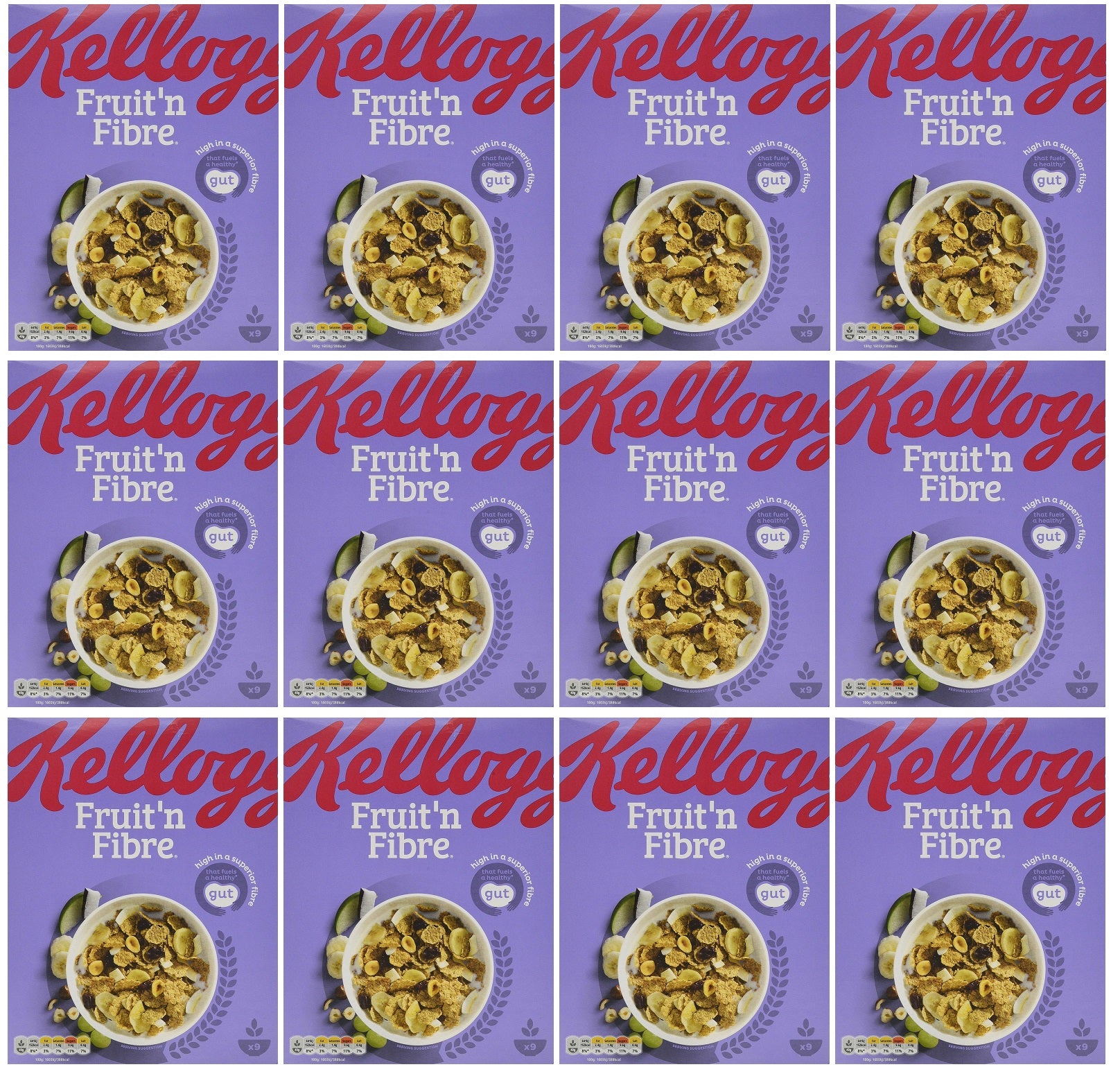 12 x Kellogg's Fruit N Fibre 375G