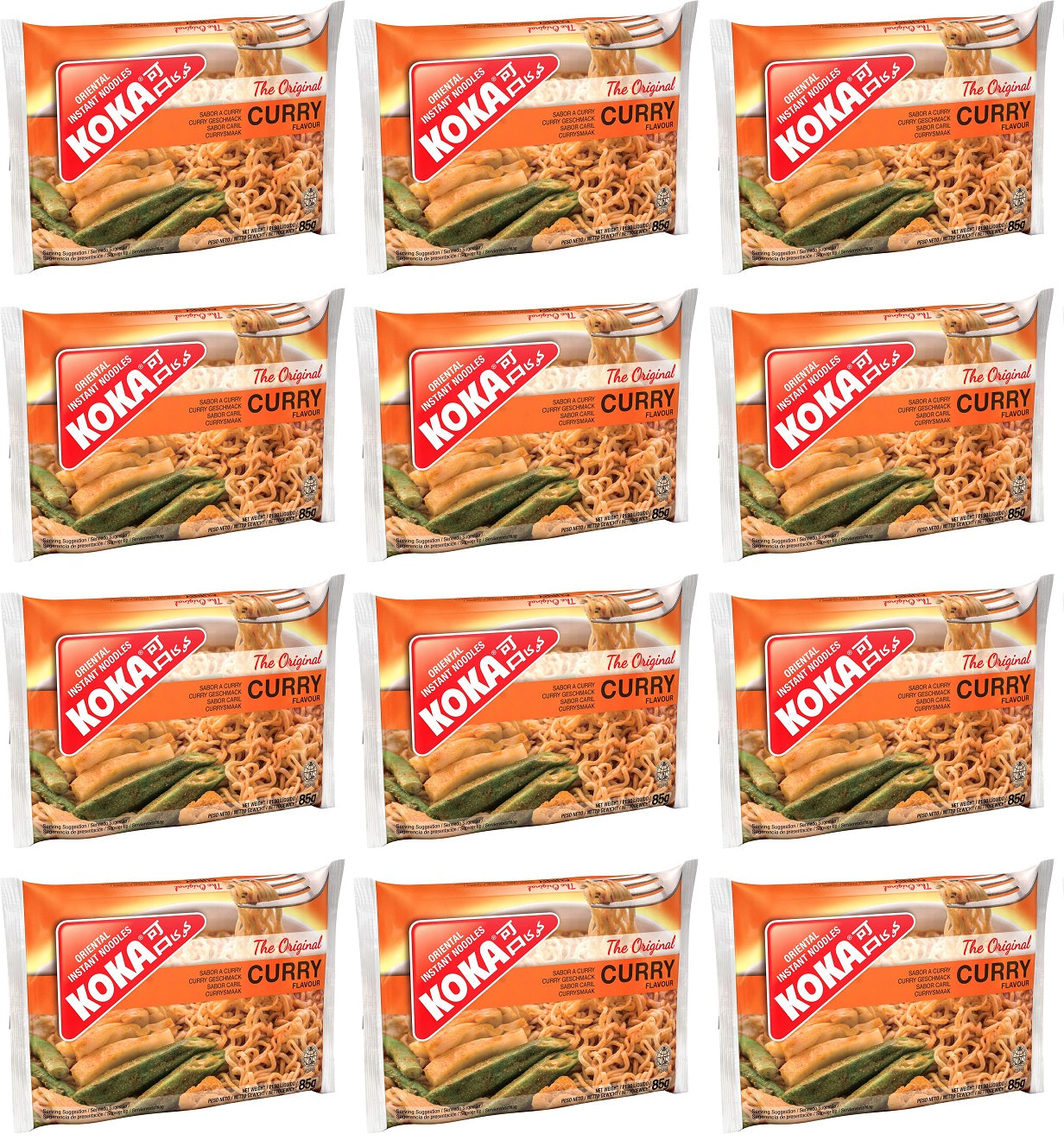 12 x Koka The Original Curry Flavour Oriental Instant Noodles 4 X 85G (340G)