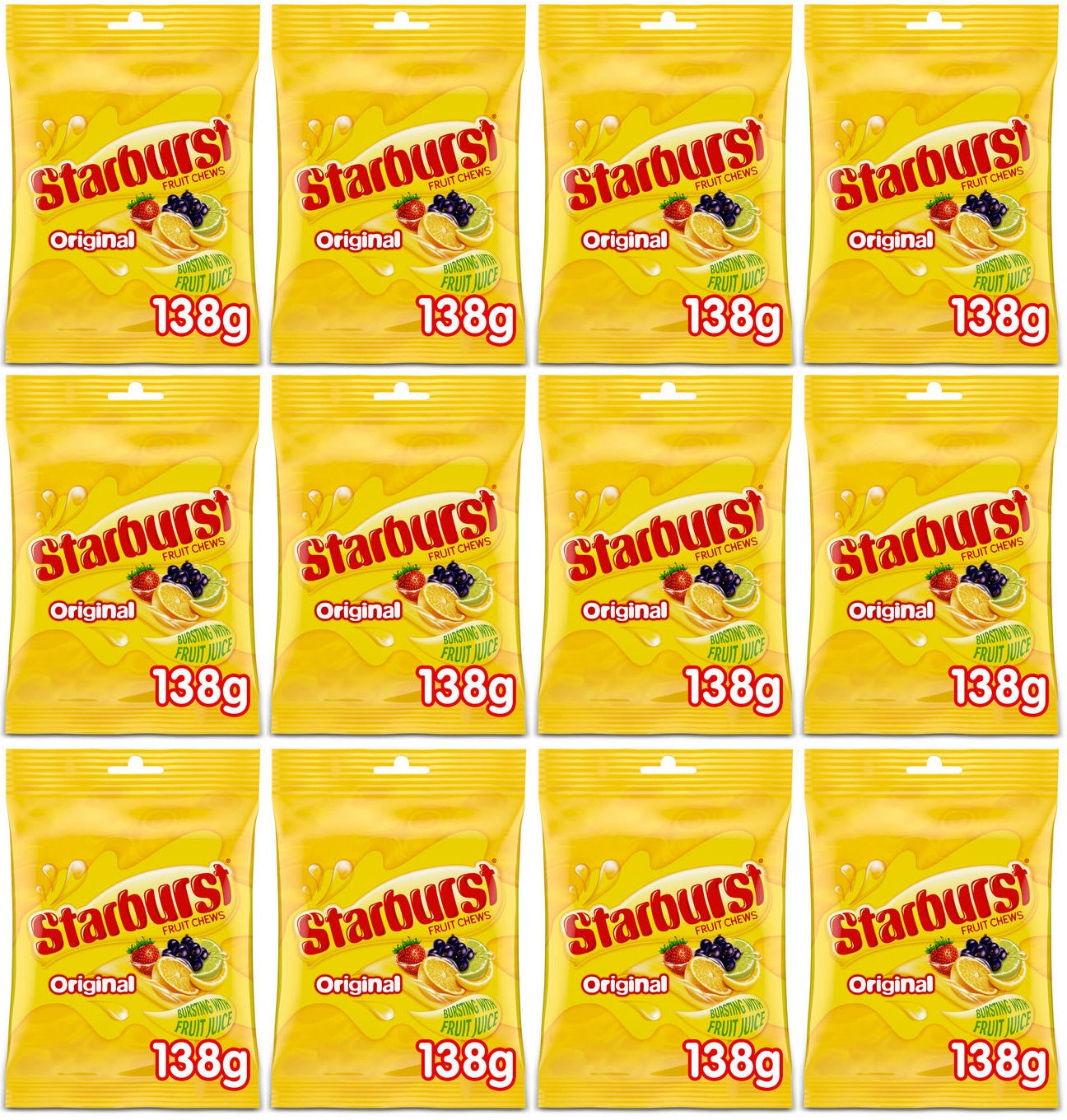 12 x Starburst Vegan Chewy Sweets Fruit Flavoured Pouch Bag 138G