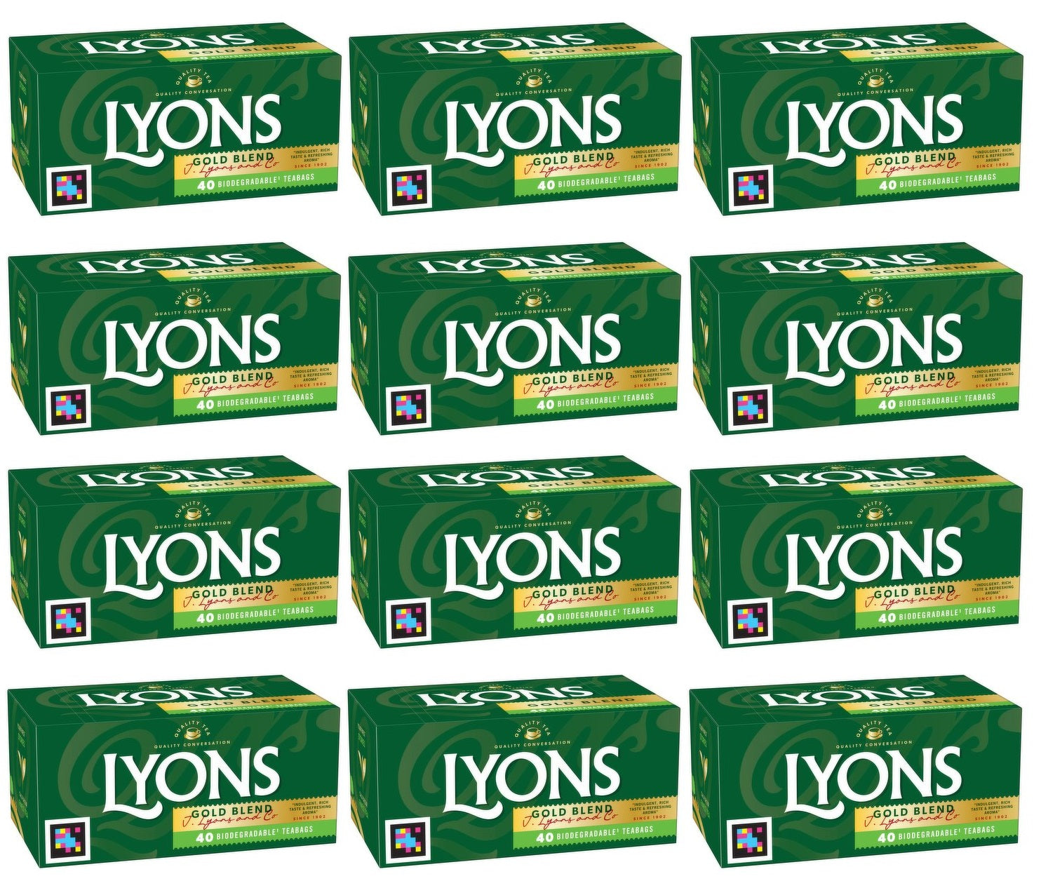 12 x Lyons 40 Gold Blend Biodegradable Tea Bags 116G