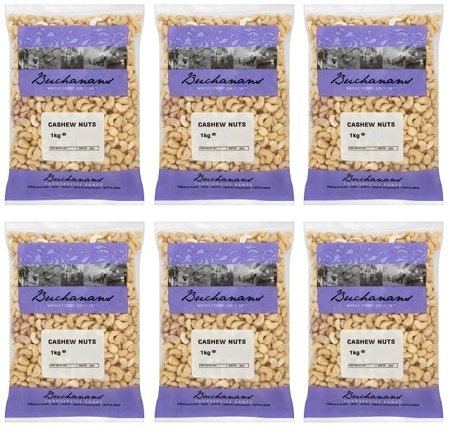 6 x Buchanans Cashew Nuts 1Kg
