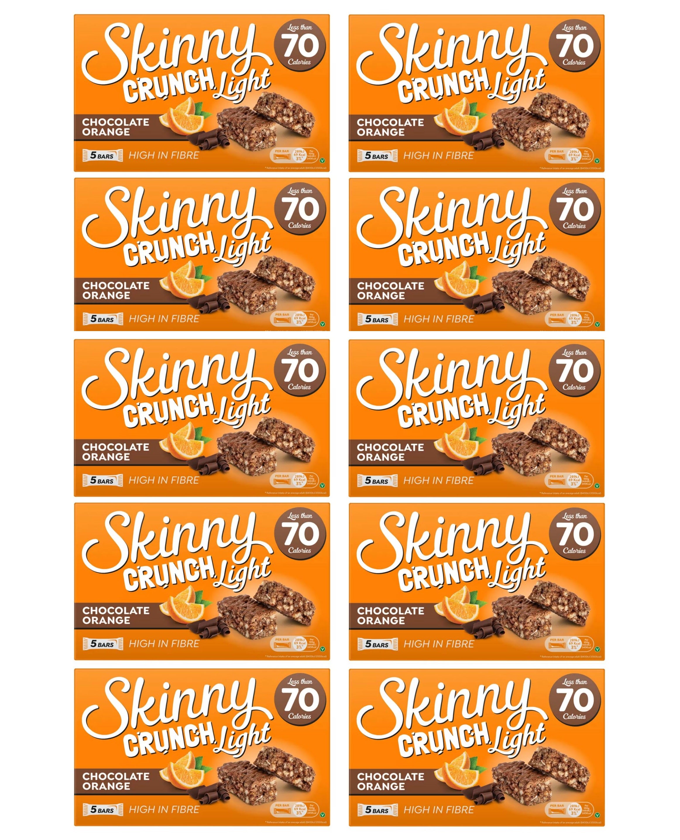 10 x Skinny Crunch Chocolate Orange 5X20Gm