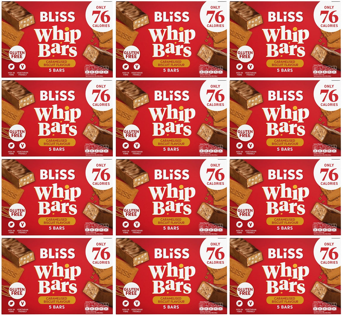 12 X Bliss Caramelised Biscuit Whip Bars 5Pk - 5 X 20G